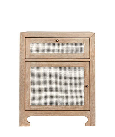 Light colored cabinet with a single woven door